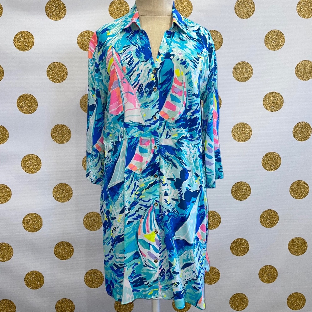 HTF Lilly Pulitzer Emerald Beach Cover-Up Tunic Hey Bay Bay, Size XS, Mint